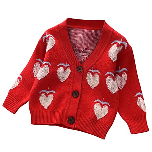 Kleinkind Mädchen Winter süße Fruchtdrucke Pullover Langarm warm gestrickt Pullover Strickwaren Tops Mantel Sweatjacke Baby (Red, 1-2 Years) von Generic