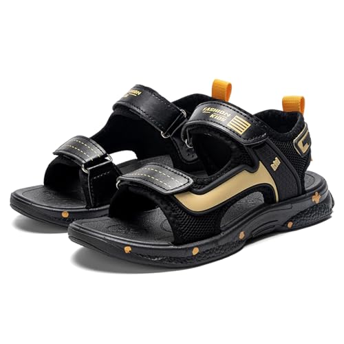 Knaben Wandersandalen 2-Riemen-Haken und Schleife Strandschuhe draußen kleine große Kinder Sport-Sommer-Sandalen Schwarz Gold 32.5 EU Knaben Wandersandalen 2-Riemen-Haken und Schleife Strandschuhe draußen kleine große Kinder Sport-Sommer-Sandalen Schwarz Gold 32.5 EU von Generic