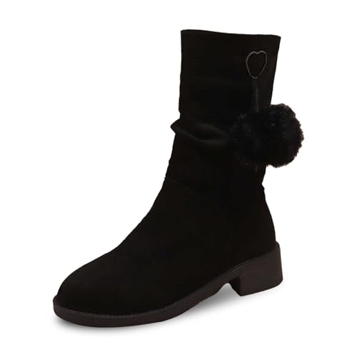 Kniehohe Hohe Stiefel Damen Winterstiefel mit Blockabsatz Elegant Halbstiefel Ankle Boots Westernstiefel Damenstiefel Winterschuhe Schneestiefel Outdoors Rutschfeste Stiefel Boots (Black, 40) von Generic