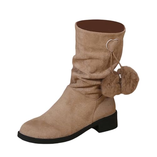Kniehohe Hohe Stiefel Damen Winterstiefel mit Blockabsatz Elegant Halbstiefel Ankle Boots Westernstiefel Damenstiefel Winterschuhe Schneestiefel Outdoors Rutschfeste Stiefel Boots (Khaki, 42) von Generic