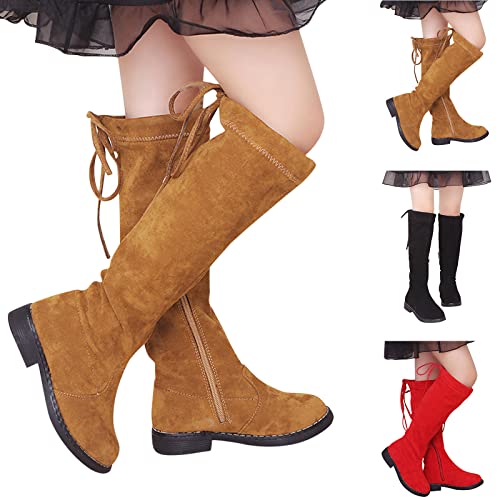 Kniehohe Reitstiefel Mädchen Mode Stiefel Winterstiefel mit Seitlichem Reißverschluss Langschaft Boots Rutschfest High Kinderstiefel Warm Schneestiefel Thermo Boots (Red, 29.5 Little Child) von Generic