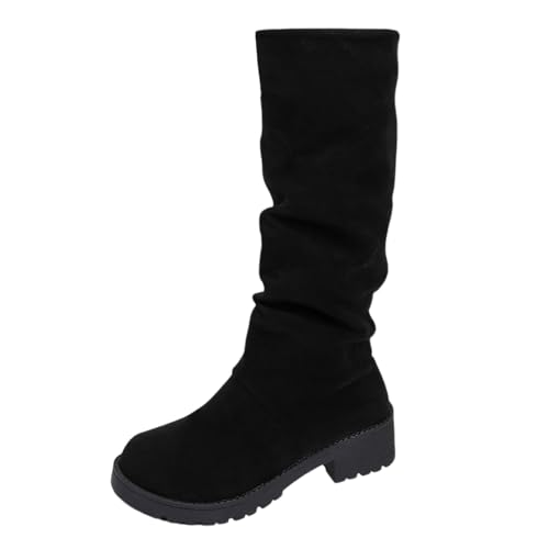 Kniehohe Stiefel Damen Blockabsatz Langschaftstiefel Rutschfest Hohe Schlupfstiefel Dicker Sohle Halbstiefel Runde Herbst Winter Schlupfschuhe Outdoorschuhe Winterstiefel Overknees Stiefel von Generic