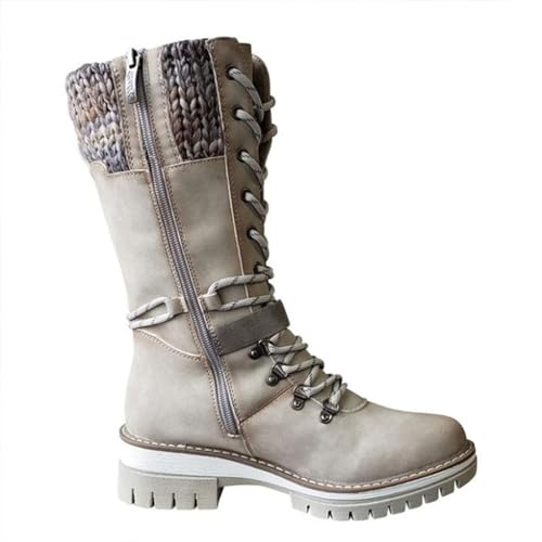 Kniehohe Stiefel Damen Mit Schnürung - Westernstiefel Mit Schnalle Profilsohle Springerstiefel Rutschfest Schneestiefel Warm Winterboots Große Größen Wanderschuhe Halblang Stiefel Boots von Generic