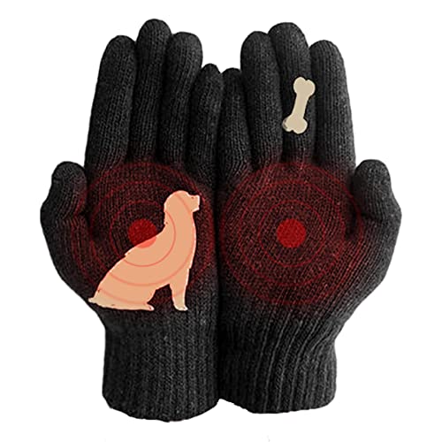 Knit Gloves Damen – Anti-Rutsch Outdoor Handschuh mit Hundeknochen-Druck – Hund wollen Knochenstich Druck volle Finger Winter Outdoor Thermo Fäustling Handschuh Znet-au von Generic