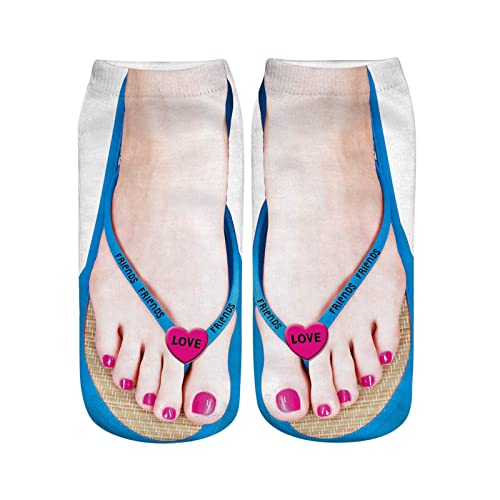 Knöchelsocken Damen 3d Druck Socken Sneaker Baumwollsocken Lustige 3D Flip Flop Barfußschuhe Motiv Kurz Socken Füßlinge Söckchen für Frauen (Green, One Size) von Generic