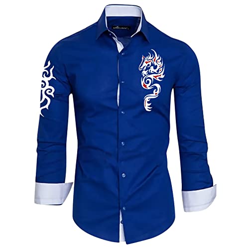 Knopfleiste Leinen Hemden Herren Hemd Männer Kent Kragen Hemd Drachen Motiv Hemd Herren Regular Fit Casual Herren Hemd Langarm Atmungsaktiv Klassischer Fashion Geschenke Für Männer von generic