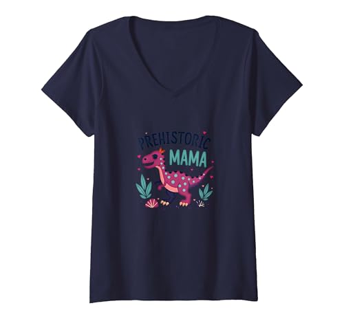 Königin der Dinosaurier: Verspielte prähistorische Ermächtigung T-Shirt mit V-Ausschnitt, Damen, Marineblau, M von Generic