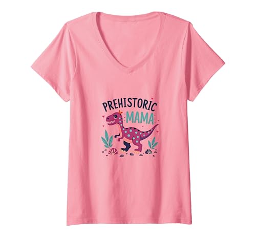 Königin der Dinosaurier: Verspielte prähistorische Ermächtigung T-Shirt mit V-Ausschnitt, Damen, Rosa, S von Generic