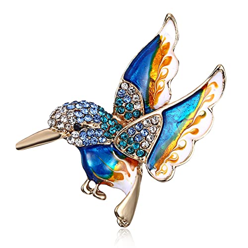 Kolibri Brosche Pin Vintage Damen Strass Brosche Tier Brosche Elegante Anstecker Kristall Anstecknadeln Frauen Mädchen Damen Muttertag Hochzeit Valentinstag Abzeichen Schmuck Deko (Blau) von Generic