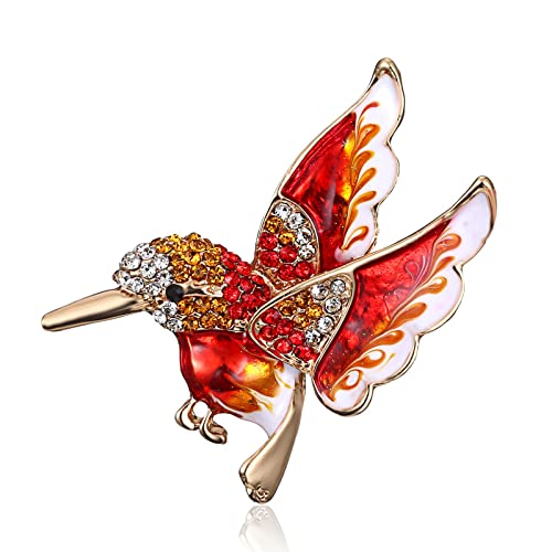 Kolibri Brosche Pin Vintage Damen Strass Brosche Tier Brosche Elegante Anstecker Kristall Anstecknadeln Frauen Mädchen Damen Muttertag Hochzeit Valentinstag Abzeichen Schmuck Deko (Rot) von Generic