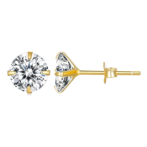 Kollektion Ohrstecker aus platiniertem Sterlingsilber mit kubischem Zirkonia im Kissenschliff, Gold Post Brilliance Zirconia, 4-Zinken-Ohrstecker im Martini-Stil, 7 ct bis 4 ct von Generic