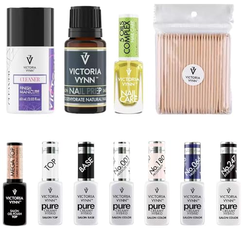 Komplettset für Heim und Freizeit: Victoria Vynn Baza Pure Creamy Hybrid Base 8ml, Top Pure Creamy Hybrid Top 8ml, Top Gel Polish Mega 8ml, Salon Nail Prep Specialist Stark entfettendes Präparat 15 ml von Generic