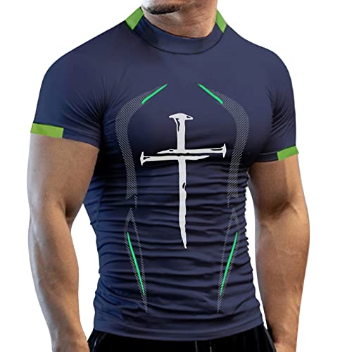 Kompressionsshirt Kurzarm Herren Sommer Fitness Running Compression Shirt Schnell Trocknend Funktionsshirt Elastisch Sport Atmungsaktiv Kurzarmshirt Fitness Jogging(Marine,XXL) von Generic