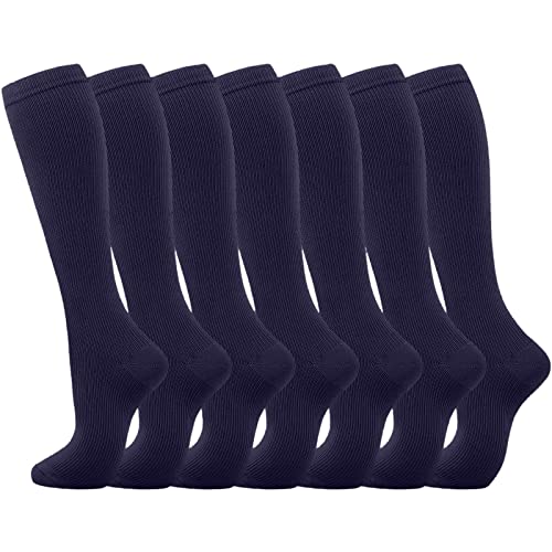 Kompressionssocken 7 Paar für Frauen Männer Zirkulation Kniestrümpfe sind die beste Unterstützung für sportliches Laufen Radfahren Herren Socken 47-49 (Blue, XXL) von Generic