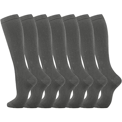 Kompressionssocken 7 Paar für Frauen Männer Zirkulation Kniestrümpfe sind die beste Unterstützung für sportliches Laufen Radfahren Herren Socken 47-49 (Grey, L) von Generic