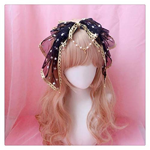 Kopfschmuck Süße Kawaii Schleife Spitzenbesatz Glöckchen Anhänger Stirnband Fee Cosplay Kopfbedeckung Haarspange Haarband Sterne Haarschmuck von Generic