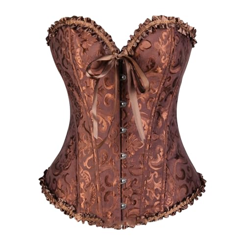 Korsett Damen Große Größen Corsage Corset Top Corsage Korsett Top Gothic Vintage Corsagen Bustier Übergröße Corsette (A01-Brown, XXL) von Generic