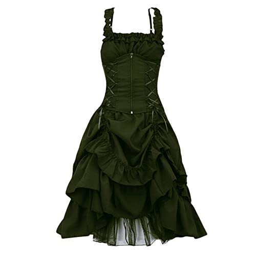 Korsett Kleid Damen Halloween Rock Set Steampunk Corsage mit Strapsen Spitze Corset Dress Bustier Damen Corsagenkleid Kostüm Pirat (Grün, S) von Generic