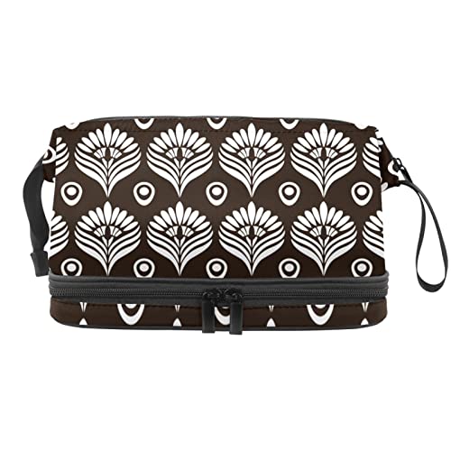 Kosmetiktasche, große Kapazität, für Reisen, Make-up-Tasche, wasserdichte Make-up-Tasche, Organizer, schwarz-weißes Pfauen-Muster, Mehrfarbig, 27x15x14 cm/10.6x5.9x5.5 in von Generic