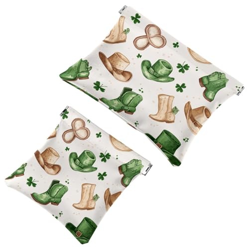 Kosmetiktasche Damen Taschengeldbeutel Leder Wasserdicht Ohne Reißverschluss Automatisch Schließung Mädchen Mini Handtasche Kleider Western St Patrick Cowboy Hut Schuhe Kleeblatt, Mehrfarbig 03, von Generic