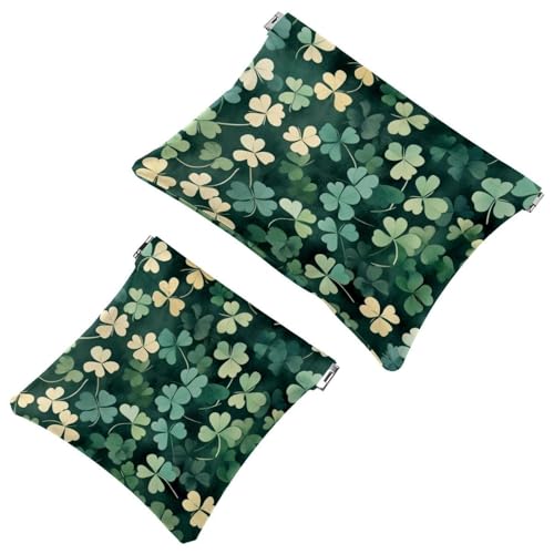 Kosmetiktasche Tasche Damen Leder Wasserdicht Ohne Reißverschluss Automatisch Verschluss Mini Handtasche Tasche St. Patrick's Day Grün Biergläser mit Blättern, Mehrfarbig 07, 7.1x5.8 inch/4.7x4.5 inch von Generic