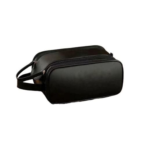Kosmetiktasche for Damen, Leder, große Kapazität, tragbar, mit Doppelreißverschluss, Reisetasche, Aufbewahrung von Toilettenartikeln(Black) von Generic