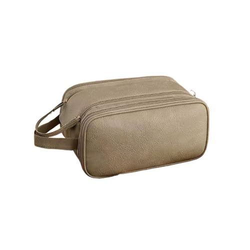 Kosmetiktasche for Damen, Leder, große Kapazität, tragbar, mit Doppelreißverschluss, Reisetasche, Aufbewahrung von Toilettenartikeln(Light Brown) von Generic