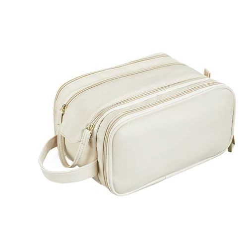 Kosmetiktasche for Damen, Leder, große Kapazität, tragbar, mit Doppelreißverschluss, Reisetasche, Aufbewahrung von Toilettenartikeln(White) von Generic