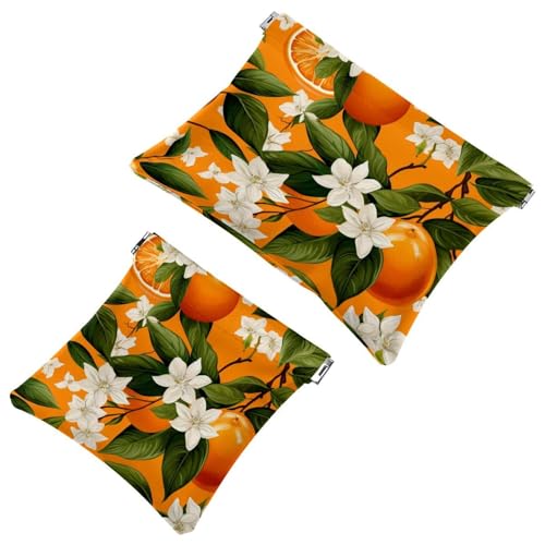 Kosmetiktasche für Geldbörsen, wasserdicht, tragbar, ohne Reißverschluss, Orangen und Blumen, 2 Stück, Mehrfarbig 09, A：7.1x5.8in/18x14.8cm，B:4.7x4.5in/12x11.5cm von Generic