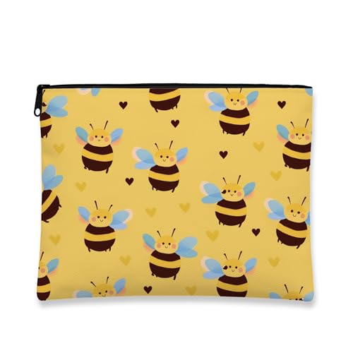 Kosmetiktasche mit Bienen-Motiv, niedliches Cartoon-Design, gelbe Kosmetiktasche für Damen, tragbar, klein, mit Reißverschluss, Frühlingsgeschenk, Hautpflege, Kulturbeutel, gelb, 7x9 Inch, Biene von Generic