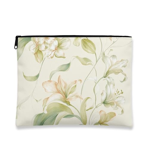 Kosmetiktasche mit Blumenmuster, weiches Grün und Pfirsichblumen, Vintage-Design, Reisetasche für Damen, tragbare kleine Canvas-Reißverschluss-Organizer, perfekt als Frühlingsgeschenk und von Generic