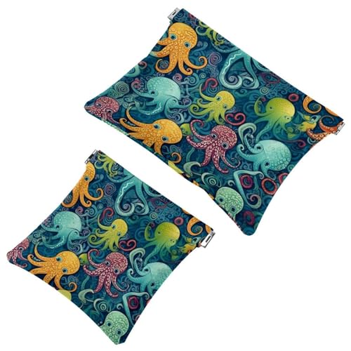 Kosmetiktasche mit Cartoon-Oktopus-737 für Geldbörsen, wasserdichte Make-up-Tasche, Kosmetiktasche, tragbar, ohne Reißverschluss, 2 Stück von Generic