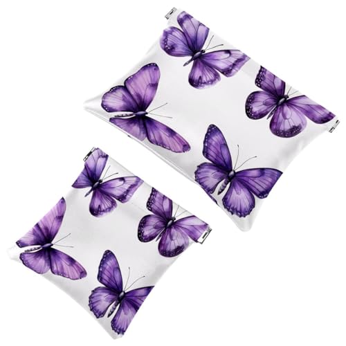 Kosmetiktasche mit Druckverschluss, lila Aquarell-Schmetterlinge auf weißem Hintergrund, wasserdicht, Reise-Make-up-Tasche, tragbar, ohne Reißverschluss, Damen, Mehrfarbig 03,, Mehrfarbig 03, 7.1x5.8 von Generic