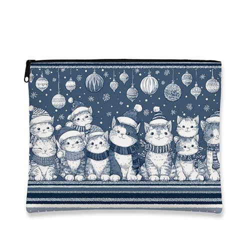Kosmetiktasche mit Katzen, marineblau, Weihnachts-Kosmetiktasche für Damen, tragbar, klein, Segeltuch, Reißverschluss, Urlaubskulturbeutel, Marineblau, 7x9 Inch, Katzen von Generic