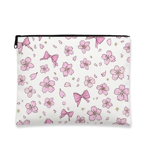 Kosmetiktasche mit Kirschblütenmotiv, Pfirsichblumen, für Damen, tragbar, klein, mit Reißverschluss, perfekte Wahl für Ostern oder Frühlingsfest, Pfirsich, 7x9 Inch, Blumen von Generic