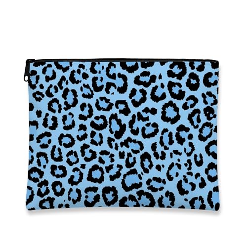 Kosmetiktasche mit Leopardenmuster, Reise-Make-up-Tasche mit Reißverschluss für Damen, tragbarer Canvas-Organizer für Festival, Geschenk, Toilettenartikel, Aufbewahrung, Blau, 7x9 Inch von Generic