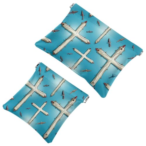 Kosmetiktasche mit Oster-Kreuz-Art-1013 für Geldbörsen, wasserdichte Make-up-Tasche, Kosmetiktasche, tragbar, kein Reißverschluss, Make-up-Tasche, 2 Stück, Mehrfarbig 02, A：7.1x5.8in/18x14.8cm，B von Generic