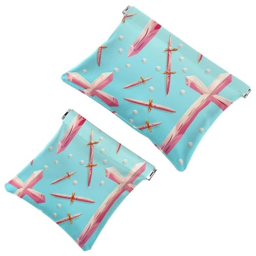 Kosmetiktasche mit Oster-Kreuz-Art-1013 für Geldbörsen, wasserdichte Make-up-Tasche, Kosmetiktasche, tragbar, kein Reißverschluss, Make-up-Tasche, 2 Stück, Mehrfarbig 09, A：7.1x5.8in/18x14.8cm，B von Generic