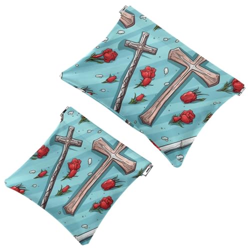 Kosmetiktasche mit Oster-Kreuz-Art-980 für Geldbörsen, wasserdichte Make-up-Tasche, Kosmetiktasche, tragbar, kein Reißverschluss, Make-up-Tasche, 2 Stück, Mehrfarbig 05, A：7.1x5.8in/18x14.8cm，B von Generic