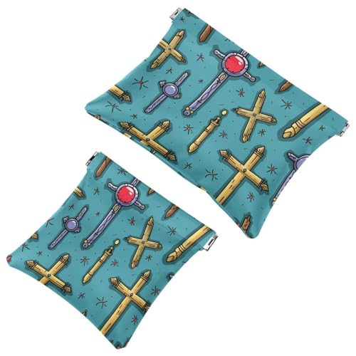 Kosmetiktasche mit Osterkunst-Kreuz-1145 Taschen für Geldbörsen, wasserdichte Make-up-Tasche, Kosmetiktasche, tragbar, kein Reißverschluss, Make-up-Tasche, 2 Stück, Mehrfarbig 06, A：7.1x5.8in von Generic