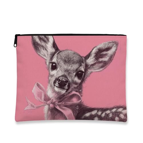 Kosmetiktasche mit Pfirsich-Hirschmotiv, niedliches Tier-Design, Vintage-Reise-Reißverschluss-Tasche für Damen, kleiner tragbarer Make-up-Organizer, Frühling/Ostern, Hautpflege, Kulturbeutel, Pfirsich von Generic