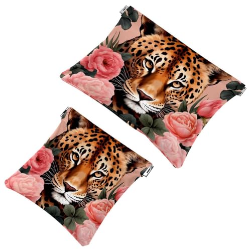 Kosmetiktasche mit Rosen-Leopard-1871 für Geldbörsen, wasserdichte Make-up-Tasche, Kosmetiktasche, tragbar, ohne Reißverschluss, 2 Stück, Mehrfarbig 06, A：7.1x5.8in/18x14.8cm，B:4.7x4.5in/12x11.5cm von Generic