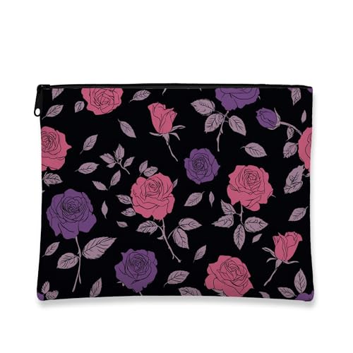 Kosmetiktasche mit Rosenmuster, Violett und Pfirsich, romantischer Vintage-Kulturbeutel für Damen, kleine Canvas-Tasche mit Reißverschluss, Geschenk für Valentinstag, Hautpflege, Veilchen, 7x9 Inch Kosmetiktasche mit Rosenmuster, Violett und Pfirsich, romantischer Vintage-Kulturbeutel für Damen, kleine Canvas-Tasche mit Reißverschluss, Geschenk für Valentinstag, Hautpflege, Veilchen, 7x9 Inch von Generic