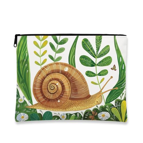 Kosmetiktasche mit Schnecke, von der Natur inspiriert, grüne Blätter, tragbare Reisetasche für Damen, kleiner Canvas-Reißverschluss, Geschenk für Frühlingsfest, Grün , 7x9 Inch von Generic
