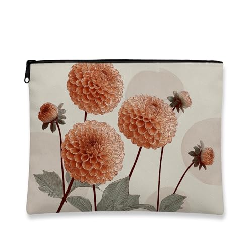 Kosmetiktasche mit Vintage-Blumenmuster, orangefarbene Dahlie, Bohemian-Make-up, Reise, Reißverschluss, tragbar, kleiner Canvas-Organizer, Sommer-Geburtstagsgeschenk, Hautpflege-Aufbewahrungstasche Kosmetiktasche mit Vintage-Blumenmuster, orangefarbene Dahlie, Bohemian-Make-up, Reise, Reißverschluss, tragbar, kleiner Canvas-Organizer, Sommer-Geburtstagsgeschenk, Hautpflege-Aufbewahrungstasche von Generic