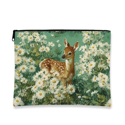 Kosmetiktasche mit Vintage-Blumenmuster und Rehkitz und Gänseblümchen, kleine tragbare Canvas-Tasche mit Reißverschluss für Damen, Hautpflege-Organizer für Frühlingsfest, Grün , 7x9 Inch, Rehkitz Kosmetiktasche mit Vintage-Blumenmuster und Rehkitz und Gänseblümchen, kleine tragbare Canvas-Tasche mit Reißverschluss für Damen, Hautpflege-Organizer für Frühlingsfest, Grün , 7x9 Inch, Rehkitz von Generic