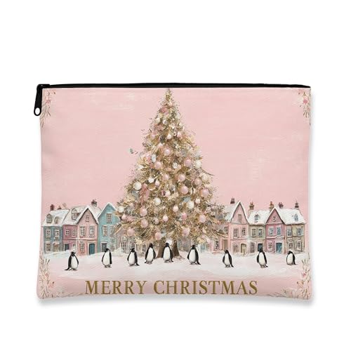 Kosmetiktasche mit Weihnachtsmotiv, Pfirsichbaum, für Damen, tragbar, klein, mit Reißverschluss, Kulturbeutel für den Urlaub, Pfirsich, 7x9 Inch, Weihnachten von Generic