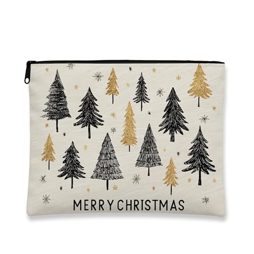 Kosmetiktasche mit Weihnachtsmotiv, Vintage-Baum, Kosmetiktasche für Damen, tragbar, klein, Segeltuch, Reißverschluss, Urlaubs-Hautpflege, Kulturbeutel, Schwarz, 7x9 Inch, Weihnachten von Generic