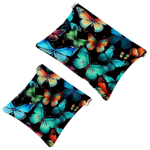 Kosmetiktasche mit buntem Schmetterling-1508 für Geldbörsen, wasserdichte Make-up-Tasche, Kosmetiktasche, tragbar, ohne Reißverschluss, 2 Stück, Mehrfarbig 06, A：7.1x5.8in/18x14.8cm，B:4.7x4.5in von Generic