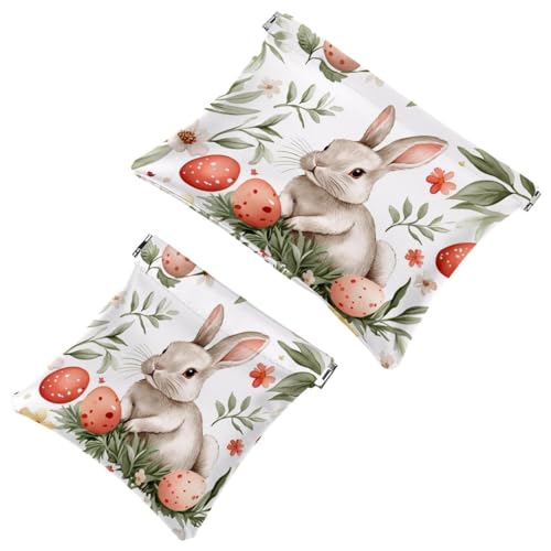 Kosmetiktasche mit kleiner Tasche, Reise-Make-up-Tasche für Handtasche, ohne Reißverschluss, Mini-Make-up-Tasche für Frauen und Mädchen, Osterhase in Aquarell und Frühlingsblumen, Multi 03, 7.1x5.8 von Generic